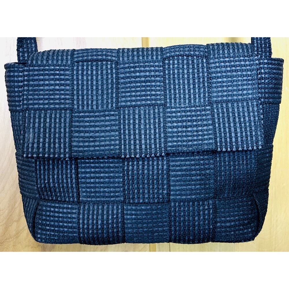 Black Fabric Woven Italian Seatbelt Style Flap Front Snap close bag